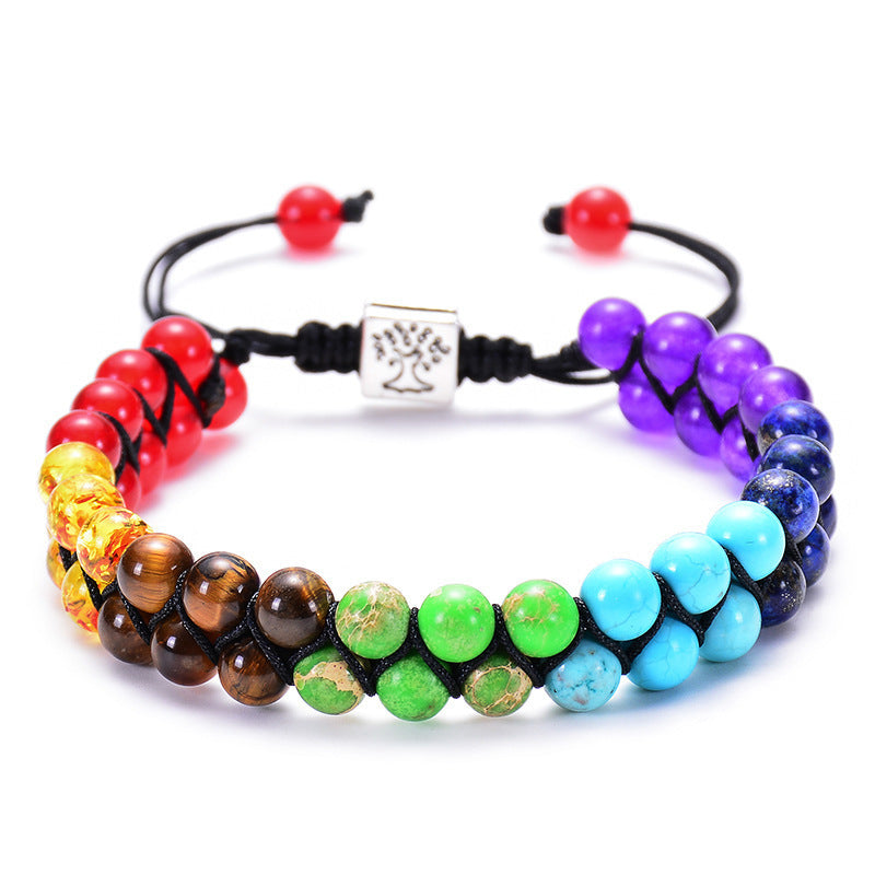 ✨ 7 Chakra Armband – Dubbelskiktat med naturliga kristaller