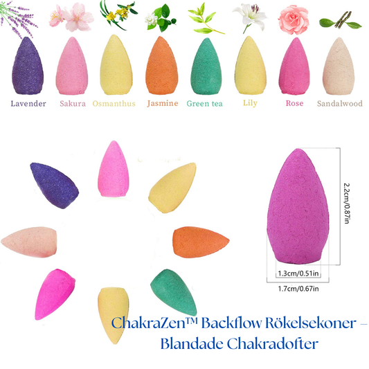 ChakraZen-  Backflow Rökelsekoner – Blandade Chakradofter